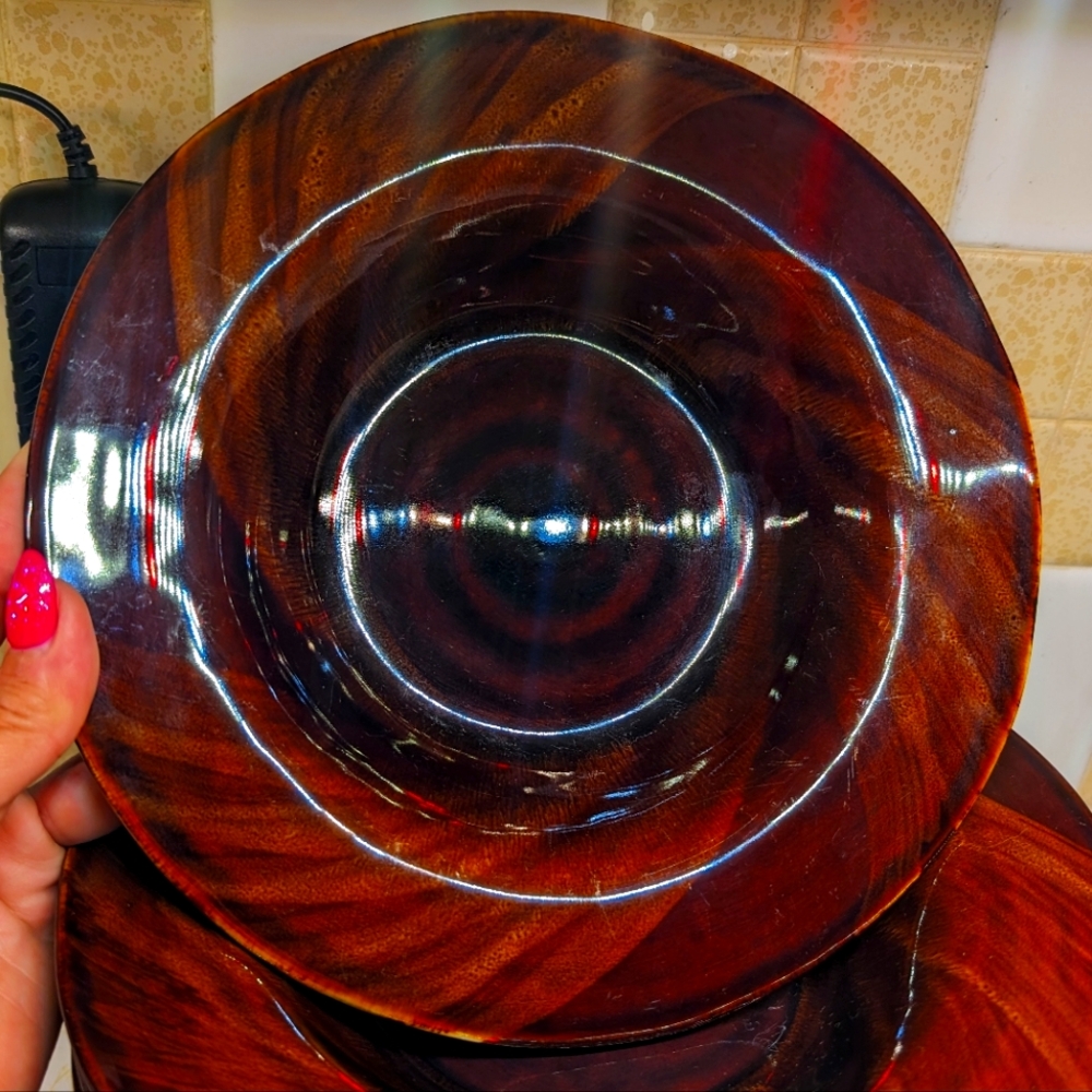 Sakura Port of Call Collection variegated‎ tortoiseshell 2 stoneware soup bowls